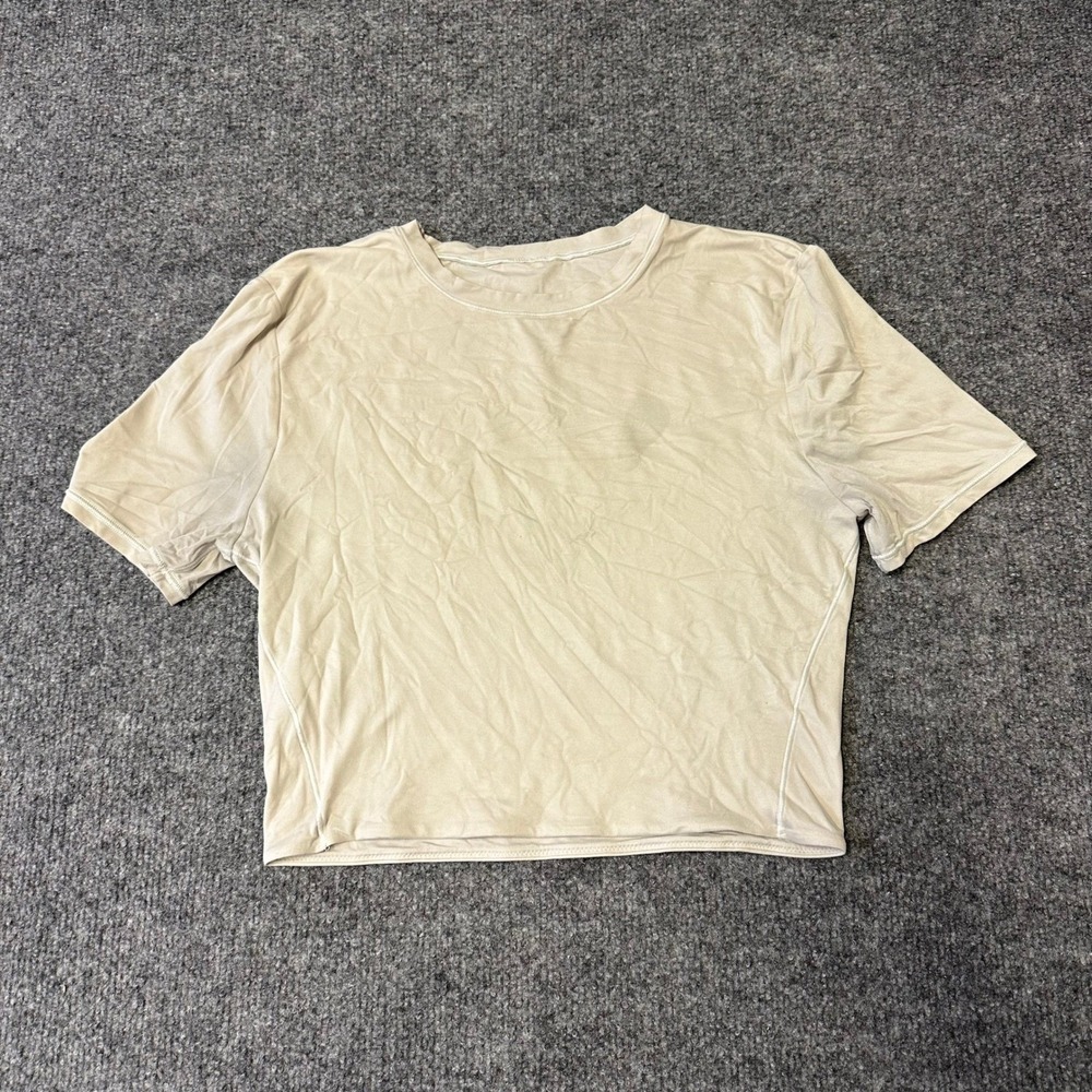 Lululemon T-Shirt Womens Size 6 Beige Cropped Slim Short Sleeve Athletic Yoga